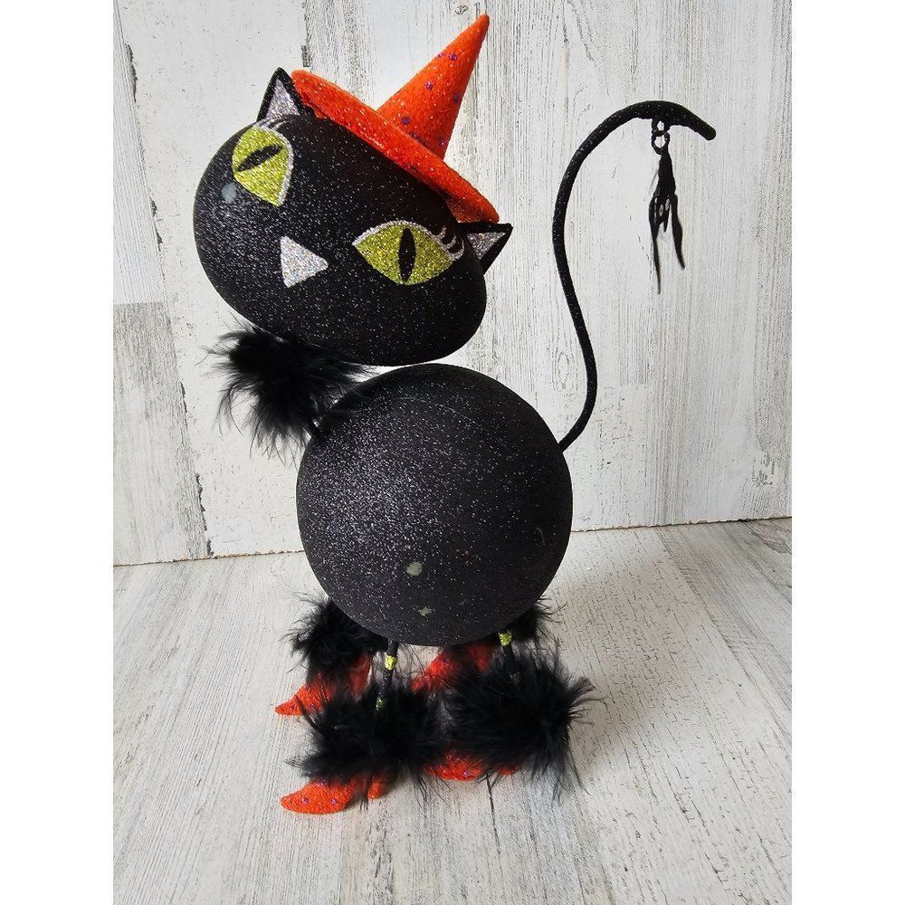 Pier 1 glitter cat bat Halloween vintage rare‎ decor fabulous glitter